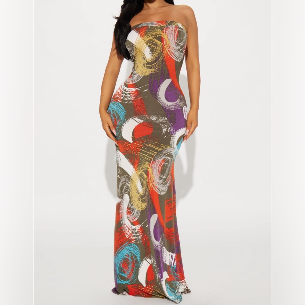 Fashion Nova Maxi Dress, Size Small Olive/Combo, BRAND NEW, TAG STILL ATTACHED